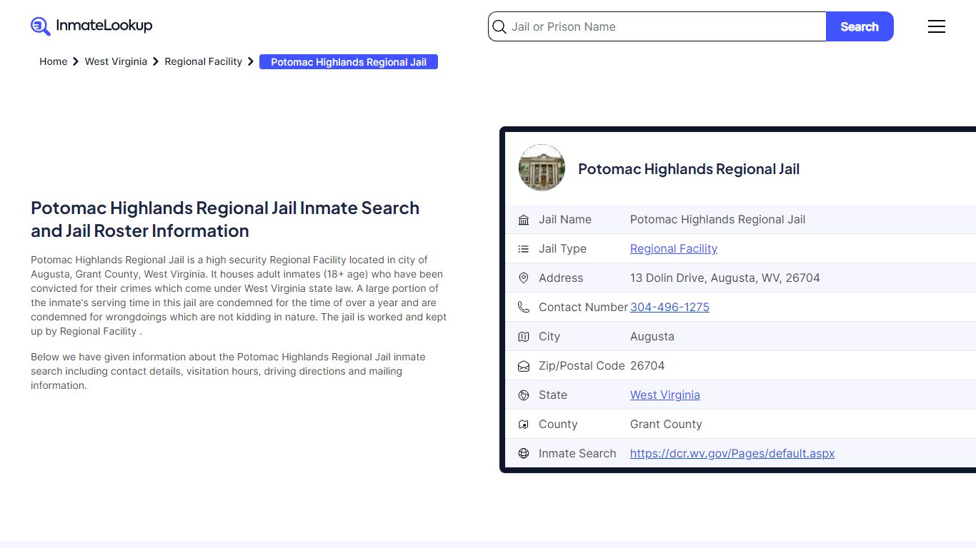 Potomac Highlands Regional Jail Inmate Search, Jail Roster, Bookings ...